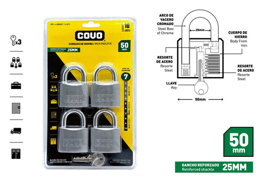 Padlock 50mm - Key Alike 4pc #CV-PDI-50MM-4P [16]